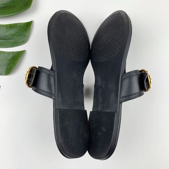 Tory Burch Marsden Sandals Flat Thong Black Leather Slip On Logo Women's 9 - Picture 11 of 11